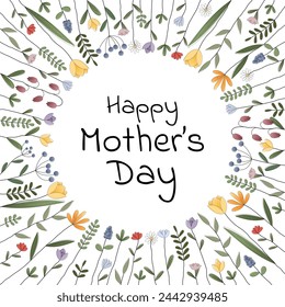 Happy Mother’s Day. Square greeting card with a frame of colorful flowers.