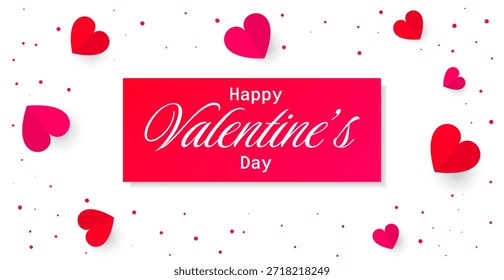 Fondo del texto del día de San Valentín feliz con el corazón del papel rojo. Romántico. Ilustración vectorial