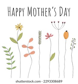 Happy Mother’s Day - text in English. Greeting card with floral design.