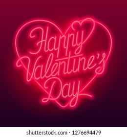 Happy Valentine’s Day text. Vector glowing neon sign. Valentines card.