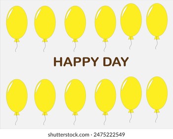 happy day text yellow balloons banner grey background