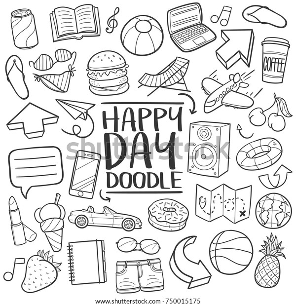 Happy Day Traditional Doodle Icons Sketch Hand\
Made Design Vector.