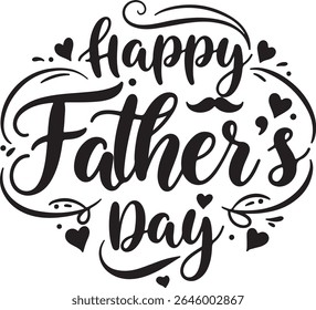 Happy Father’s Day Typography Bundle – Minimalist Black and White Designs with Hearts, Mustaches, and Decorative Fonts