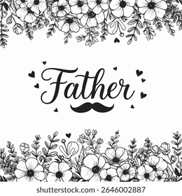 Happy Father’s Day Typography Bundle – Minimalist Black and White Designs with Hearts, Mustaches, and Decorative Fonts
