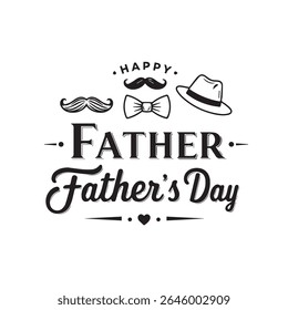 Pack de typographie Joyeuse fête des Pères - Designs noir et blanc minimalistes avec coeurs, moustaches et Polices décoratives