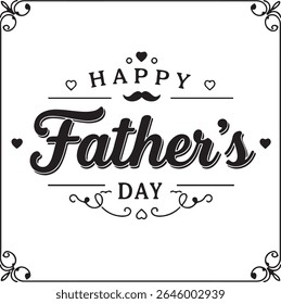 Happy Father’s Day Typography Bundle – Minimalist Black and White Designs with Hearts, Mustaches, and Decorative Fonts