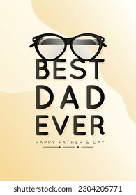 Happy Father’s Day typography in greeting card. Vector illustration. Glasses, bow tie, mustache, gift , Cap, box and hearts.