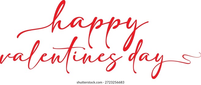 Feliz Día de San Valentín Tipografía Saludo. Letras de Feliz Día de San Valentín sobre fondo blanco limpio, diseño de tipografía romántica de vacaciones para saludos, tarjetas, impresiones y celebraciones digitales.