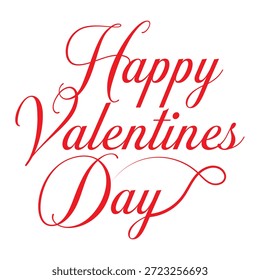 Feliz Día de San Valentín Tipografía Saludo. Letras de Feliz Día de San Valentín sobre fondo blanco limpio, diseño de tipografía romántica de vacaciones para saludos, tarjetas, impresiones y celebraciones digitales.