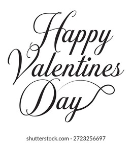 Feliz Día de San Valentín Tipografía Saludo. Letras de Feliz Día de San Valentín sobre fondo blanco limpio, diseño de tipografía romántica de vacaciones para saludos, tarjetas, impresiones y celebraciones digitales.