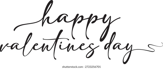 Feliz Día de San Valentín Tipografía Saludo. Letras de Feliz Día de San Valentín sobre fondo blanco limpio, diseño de tipografía romántica de vacaciones para saludos, tarjetas, impresiones y celebraciones digitales.
