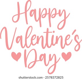 Happy Valentine’s Day typography text on plain white transparent isolated background for card, shirt, hoodie, sweatshirt, apparel, tag, mug, icon, poster or badge