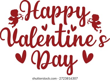 Texto de la tipografía del día de San Valentín feliz en el fondo aislado transparente blanco liso para la tarjeta, la camisa, la sudadera con capucha, la sudadera, la ropa, la etiqueta, la taza, el icono, el cartel o la insignia
