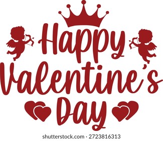 Texto de la tipografía del día de San Valentín feliz en el fondo aislado transparente blanco liso para la tarjeta, la camisa, la sudadera con capucha, la sudadera, la ropa, la etiqueta, la taza, el icono, el cartel o la insignia
