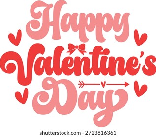 Texto de la tipografía del día de San Valentín feliz en el fondo aislado transparente blanco liso para la tarjeta, la camisa, la sudadera con capucha, la sudadera, la ropa, la etiqueta, la taza, el icono, el cartel o la insignia