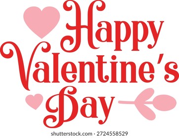 Texto de la tipografía del día de San Valentín feliz en el fondo aislado transparente blanco liso para la tarjeta, la camisa, la sudadera con capucha, la sudadera, la ropa, la etiqueta, la taza, el icono, el cartel o la insignia