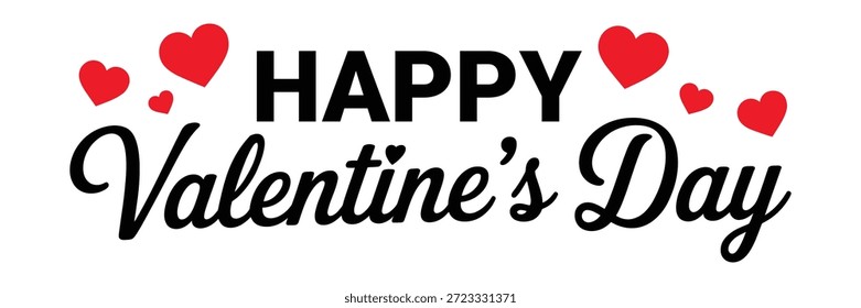 Happy valentine’s day typography text with red hearts isolated on white background romantic love celebration design for greeting card banner and poster