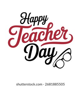 Diseño de Vector de tipografía feliz del día del maestro con gafas e ícono de lápiz - ilustración de saludo educativo moderno