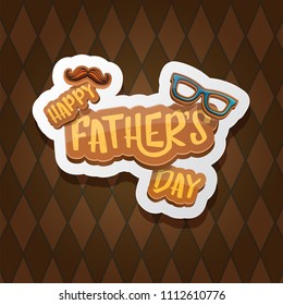 Happy Father’s Day vector cartoon greeting card. Fathers day retro style label or icon on tweed plaid check pattern texture background