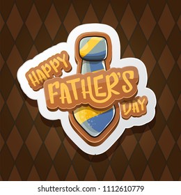 Happy Father’s Day vector cartoon greeting card. Fathers day retro style label or icon on tweed plaid check pattern texture background