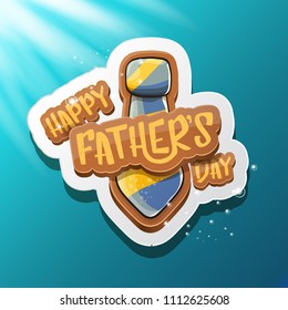 Happy Father’s Day vector cartoon greeting card. Fathers day retro style label or icon on azure background with lights