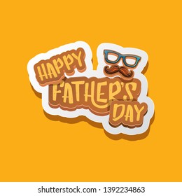 Happy Father’s Day vector cartoon greeting card. Fathers day retro style label or icon on orange background 