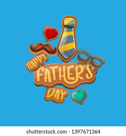 Happy Father’s Day vector cartoon greeting card. Fathers day label or icon isolated on blue background
