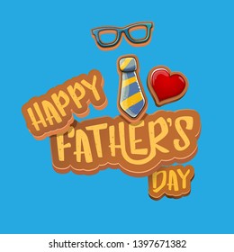 Happy Father’s Day vector cartoon greeting card. Fathers day label or icon isolated on blue background