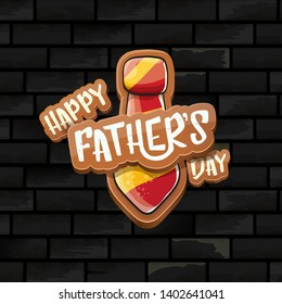 Happy Father’s Day vector cartoon greeting card. Fathers day retro style label or icon on black brick wall texture background 