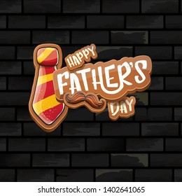 Happy Father’s Day vector cartoon greeting card. Fathers day retro style label or icon on black brick wall texture background 