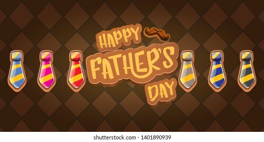 Happy Father’s Day vector cartoon horizontal banner. Fathers day label or icon isolated on tweed plaid check pattern texture horizontal background