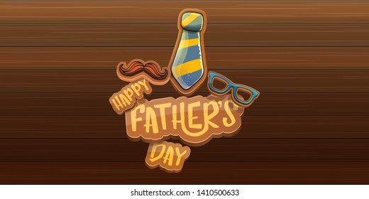 Happy Father’s Day vector cartoon horizontal banner. Fathers day label or icon isolated on wooden texture horizontal background 