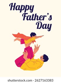 Happy Father’s Day Vector – Dad Lifting Child in Playful Pose, Flat Illustration for Celebration