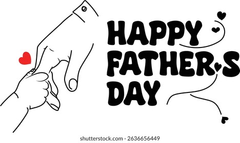 Happy Father’s Day Vector Illustration with Dad Holding Baby Hand, Love Symbol, Heart Elements Design