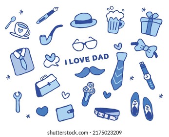 Happy Father’s Day, vector illustration of Father's Day cute doodle set. Elements are isolated on white background.