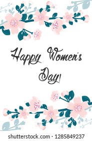 Happy Women’s Day vector illustration with fresh flowers, greeting card.
