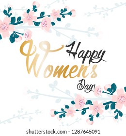 Happy Women’s Day vector illustration with fresh flowers, greeting card.
