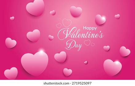 Feliz día de San Valentín cartel de Vector, tipografía romántica del amor, corazón, gradiente rosa, diseño moderno de la tarjeta de felicitación para la celebración de San Valentín