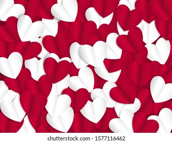 Happy Valentine’s Day wish celebrating background. Many Paper craft heart. Vector illustration greeting card, cute love flyer, romantic invitation poster and banner.