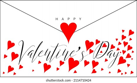 Happy Valentine’s Day wishes with abstract hearts on a closed envelope background
