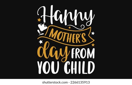 Happy mother’s day from you child - mother's day svg t-shirt design. Vector banner with a girl and flying pink paper hearts. Symbol of love on white background.  greeting cards, mugs, templates, poste