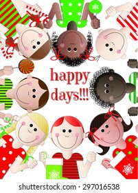 Happy Days Christmas Kids on White
