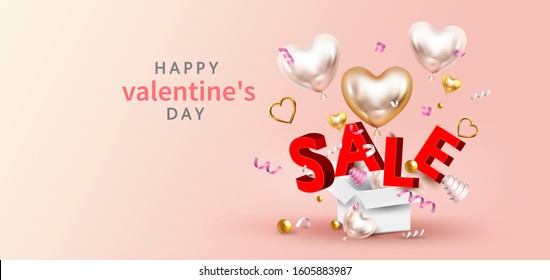 Happy Valentine’s Day,Sale promotion banner, poster or flyer vector illustration 3D style,Valentines day super sale
