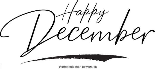 Happy December Cursive Calligraphy Black Color Text On White Background 