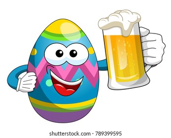 Happy Decorated Easter Egg character drinking mug beer isolated