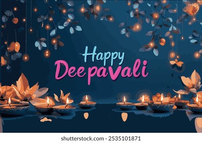 happy deepavali banner with lights