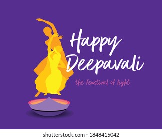 Happy Deepavali Oil Lamp Indian Dancing