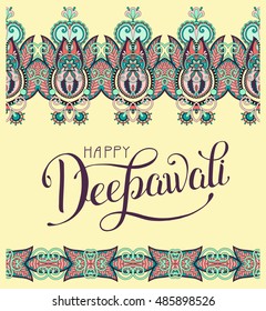 Happy Deepawali greeting card with hand written inscription to indian light community diwali festival, vector illustration