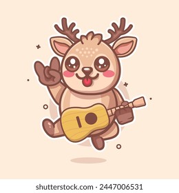 happy deer animal character mascot playing guitar isolated cartoon