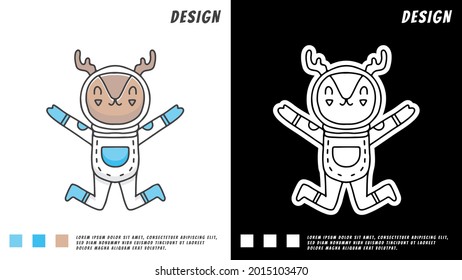 happy deer astronaut jumping. illustration for t shirt, poster, logo, sticker, or apparel merchandise.